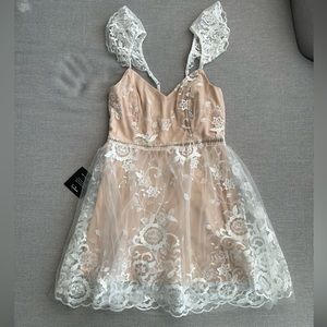 Lulu’s Twirl the Night Away White Embroidered Lace Mini Skater Dress
